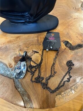 Paparazzi Black Chain Necklace with Clear Crystal Pendant and Matching Earrings